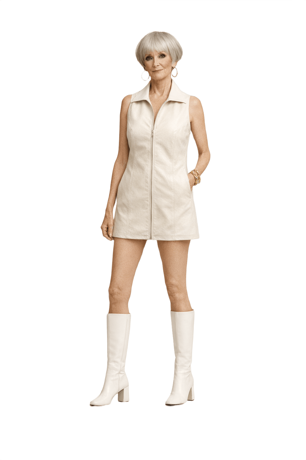 1960s Cream White Cotton Vest - Model