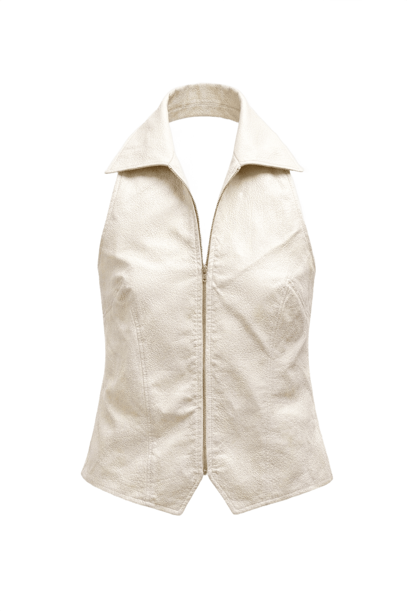 1960s Cream White Cotton Vest - Front View