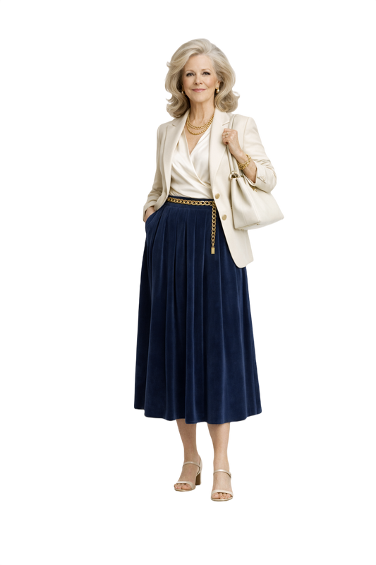 1970s Deep Blue Velvet Skirt - Model