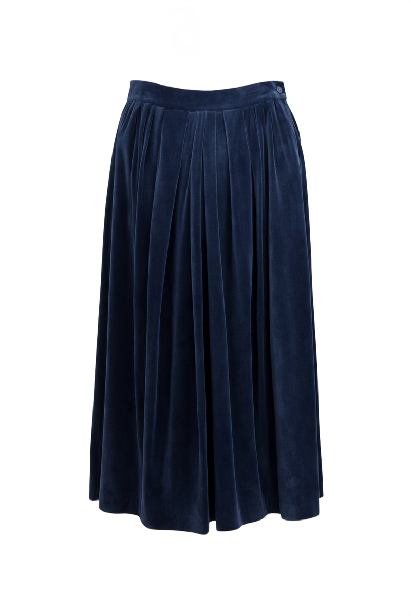 1970s Deep Blue Velvet Skirt - Front View