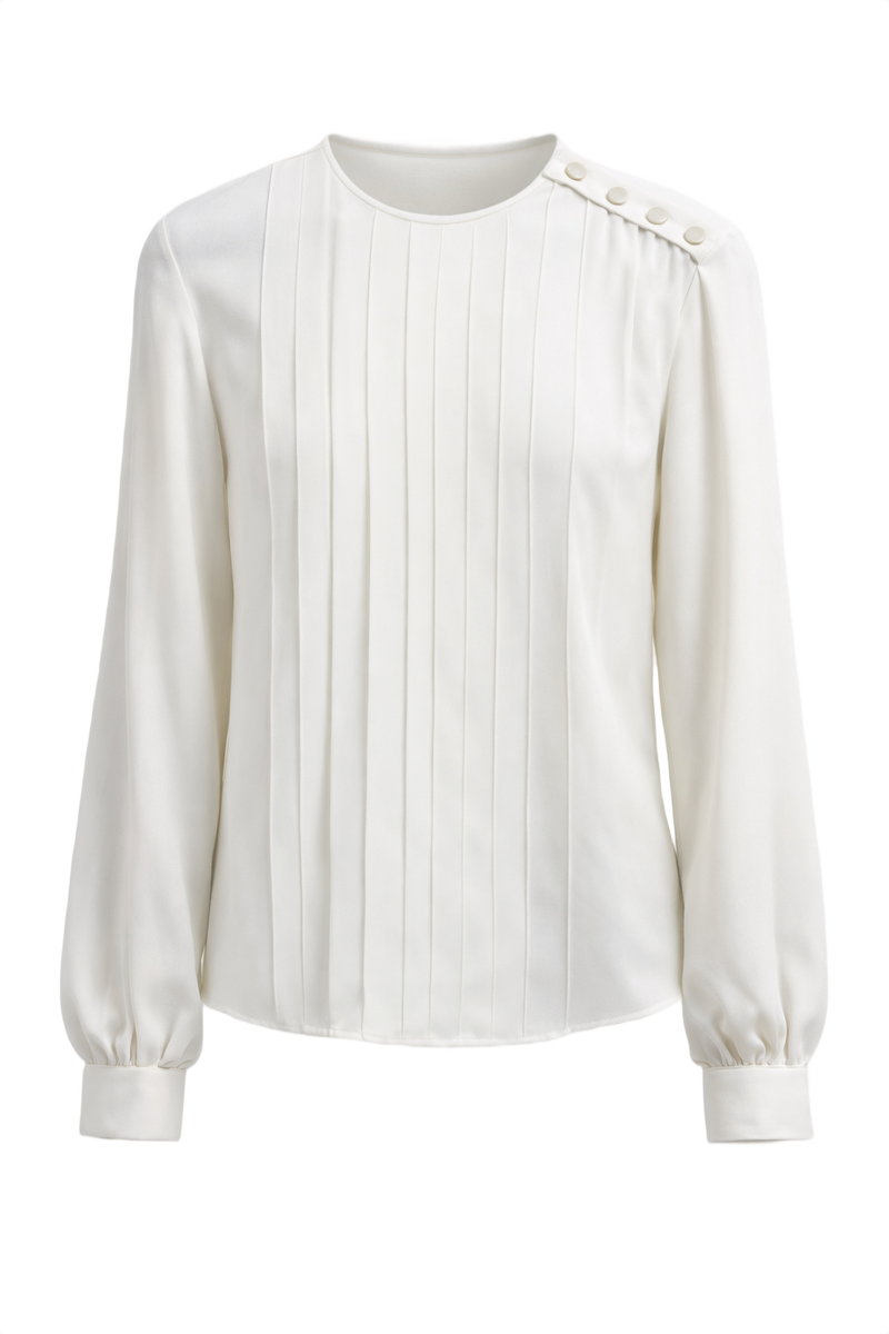 1980s White Polyester Blouse - Front View