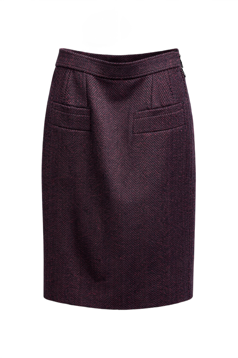 1970s Dark Purple Wool Skirt - Front View