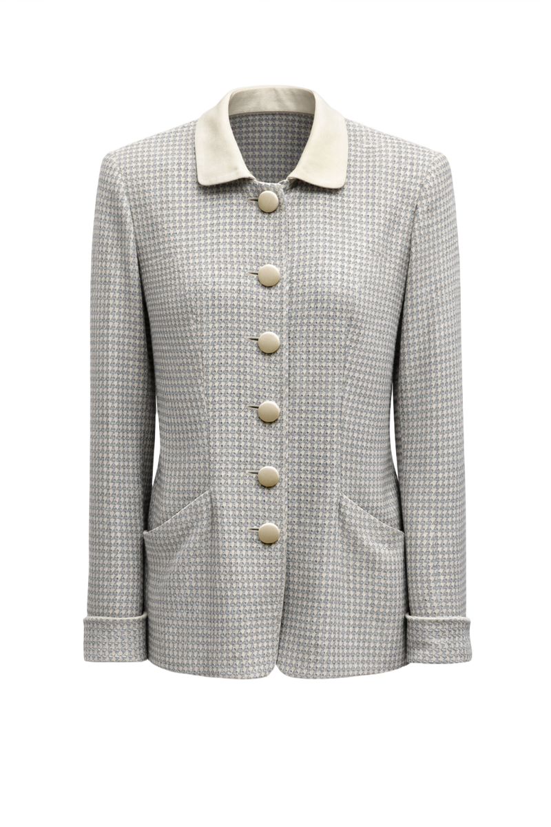 1980s Light Gray Wool Blazer - Front View