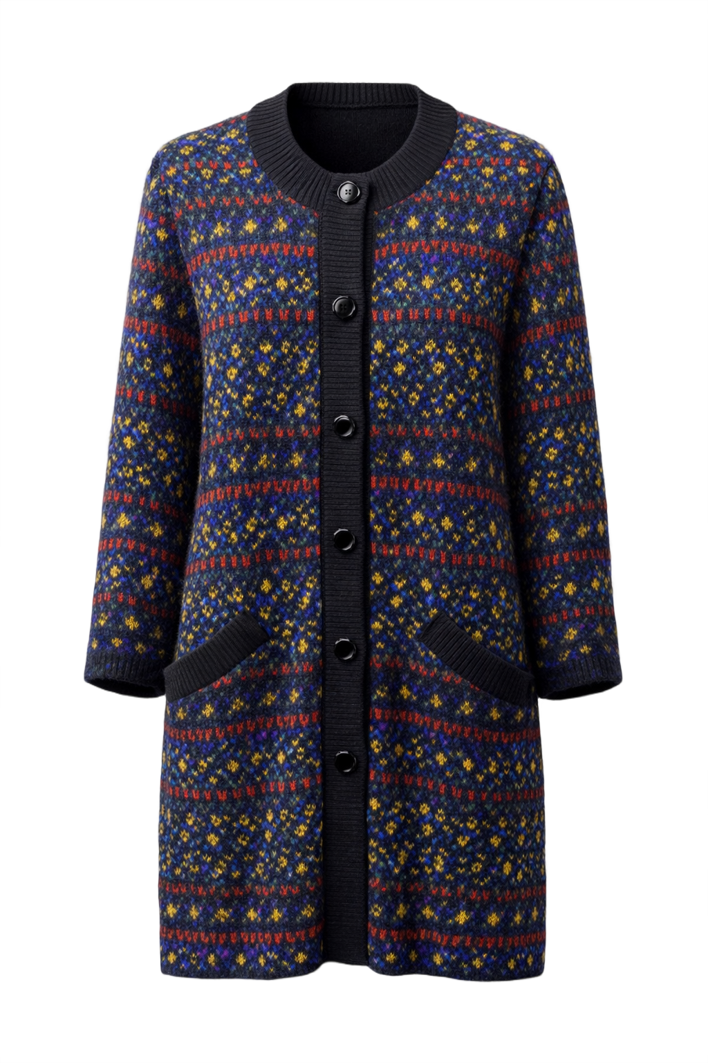 1970s Navy Blue Wool Cardigan - Front View