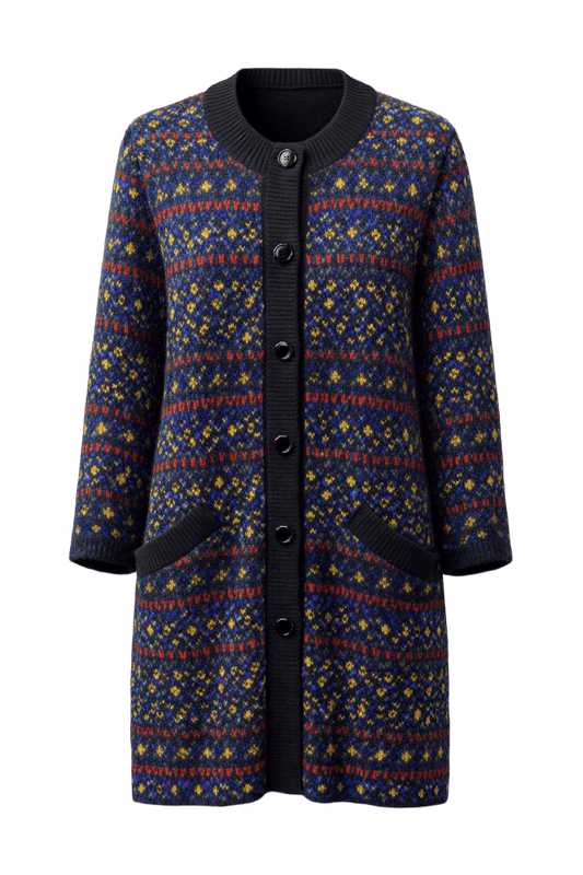 1970s Navy Blue Wool Cardigan - Front View