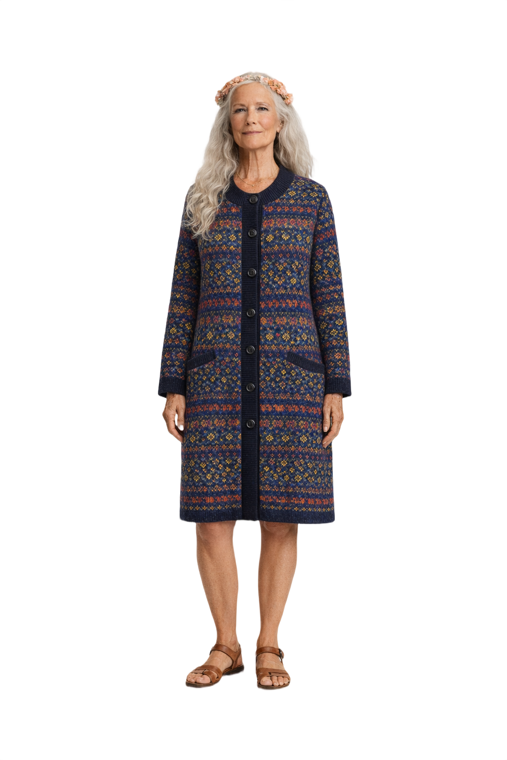1970s Navy Blue Wool Cardigan - Model