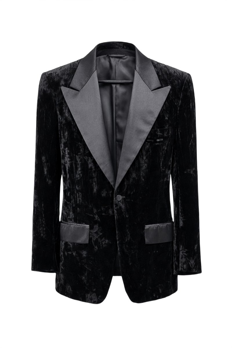 1970s Black Velvet Blazer - Front View
