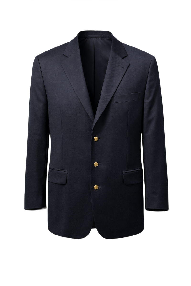 1990s Navy Blue Wool Blazer - Front View