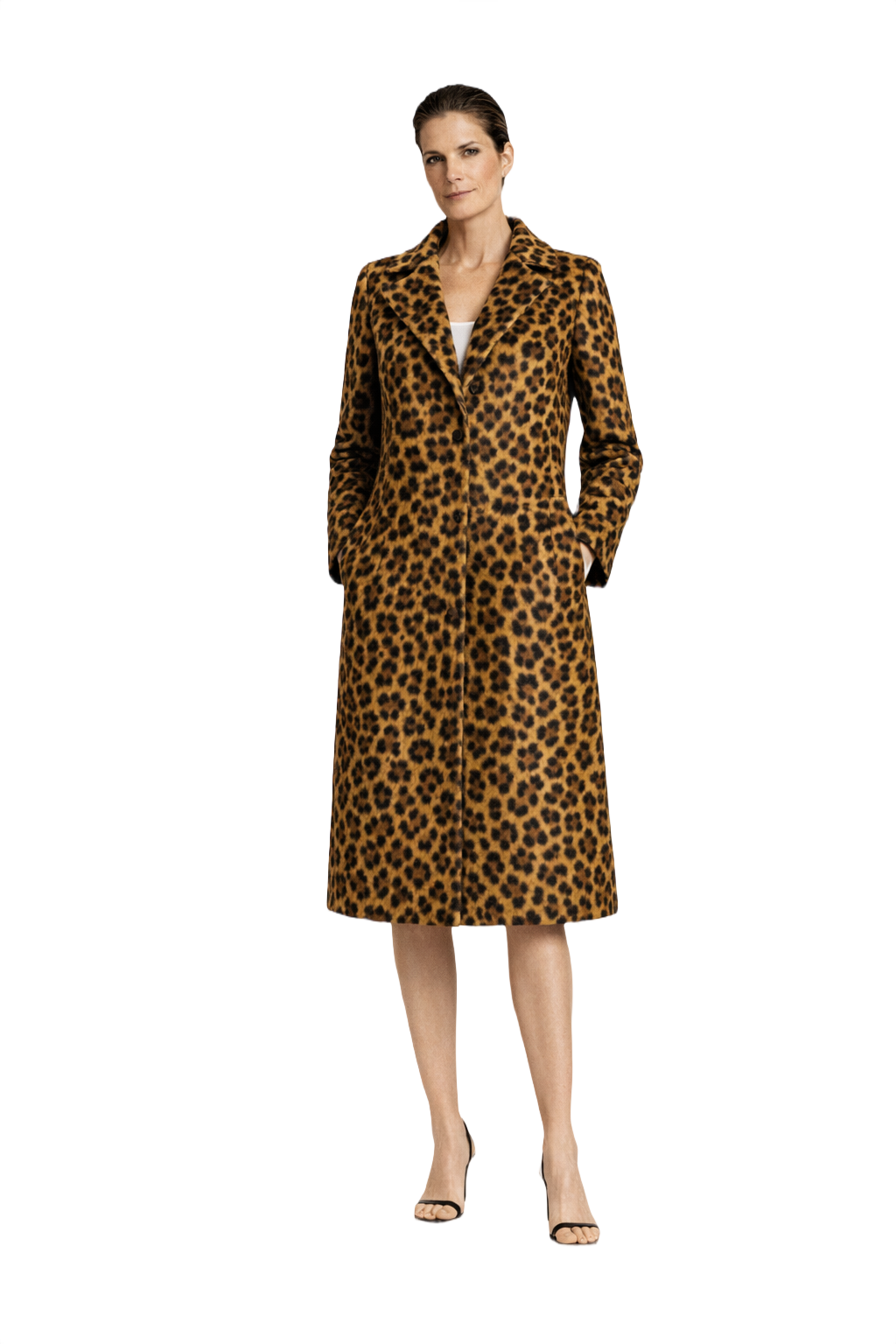 1990s Leopard Print Faux Fur Coat - Model