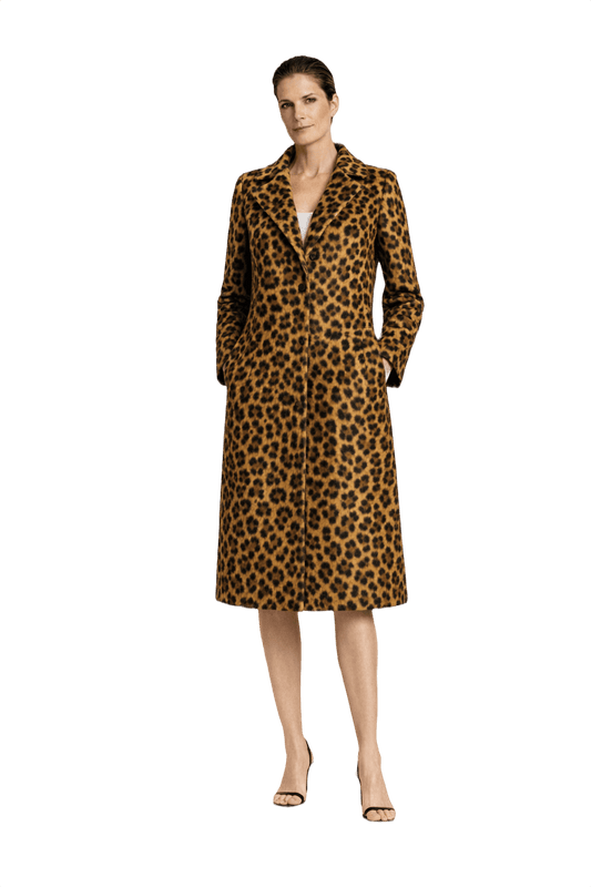 1990s Leopard Print Faux Fur Coat - Model