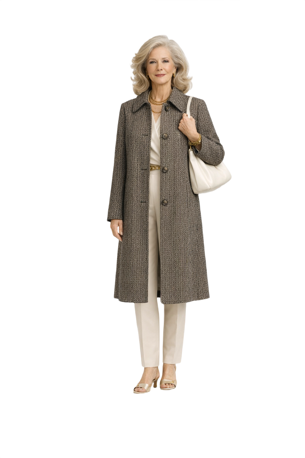 1970s Brown Tweed Wool Coat - Model
