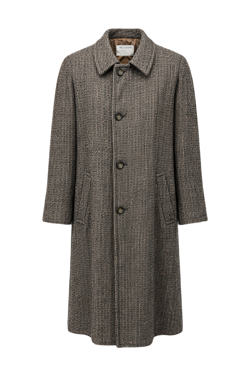 1970s Brown Tweed Wool Coat - Front View