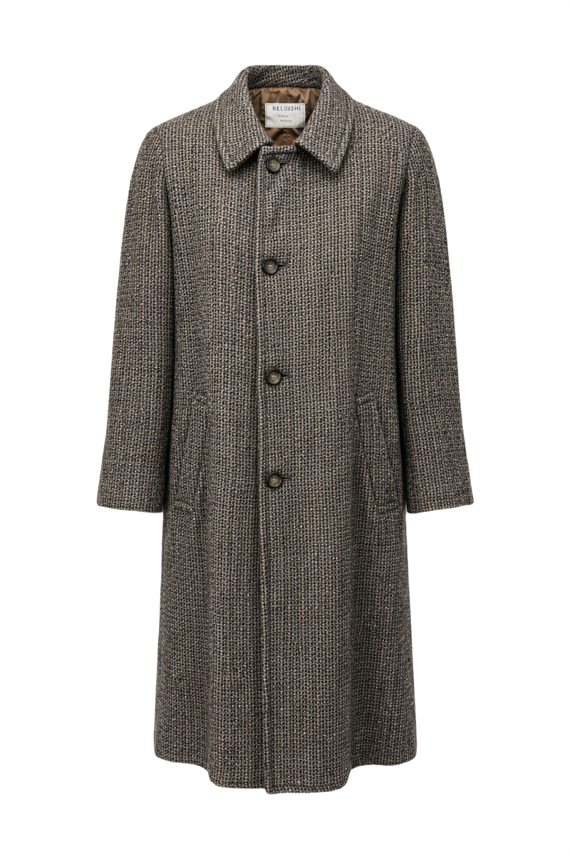 1970s Brown Tweed Wool Coat - Front View