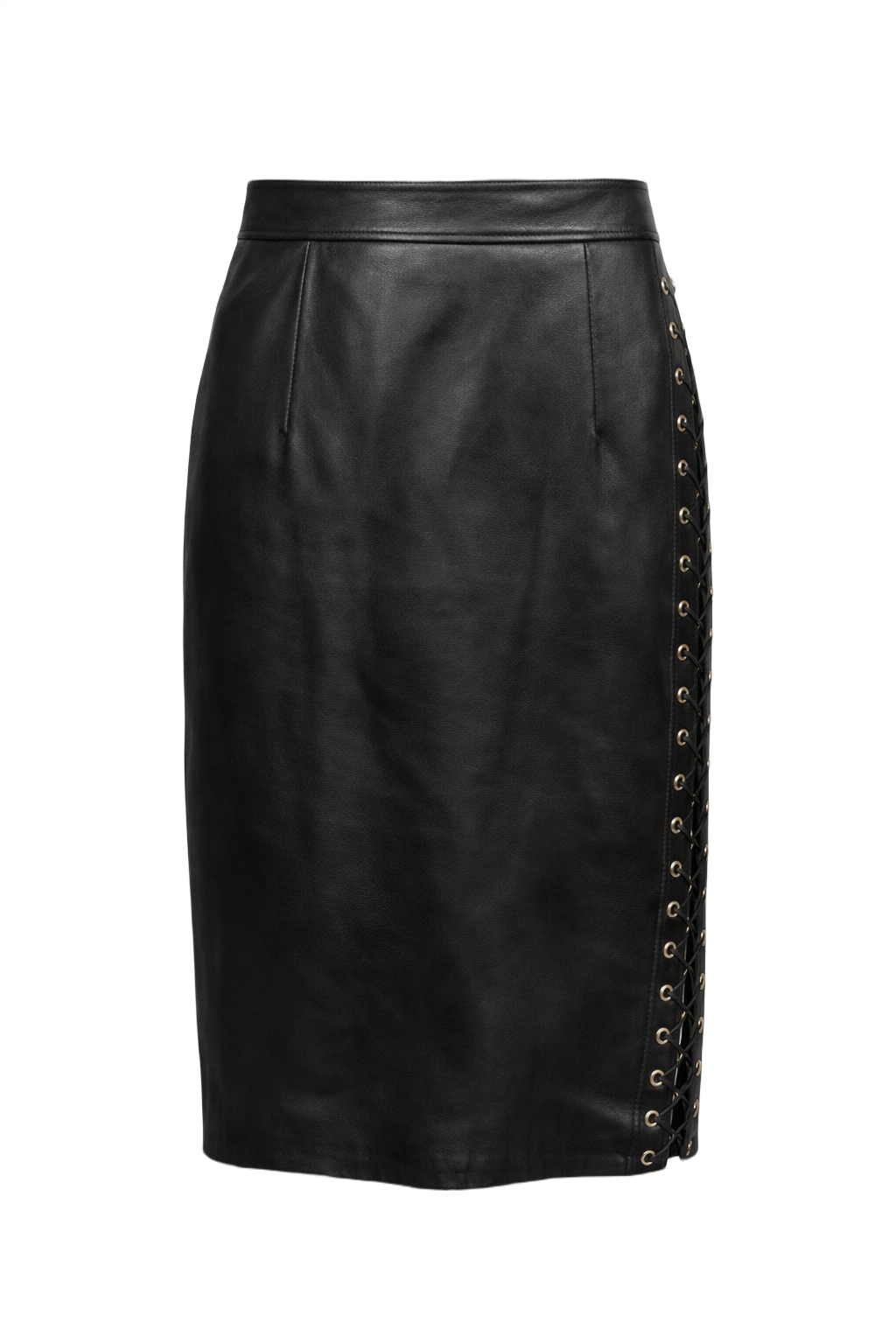 1990s Black Leather Skirt - Front View