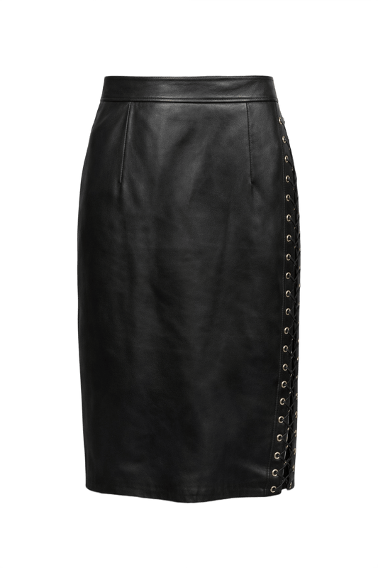 1990s Black Leather Skirt - Front View