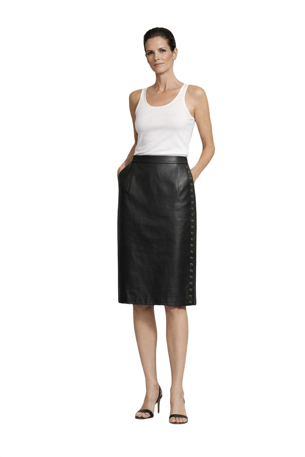 1990s Black Leather Skirt - Model