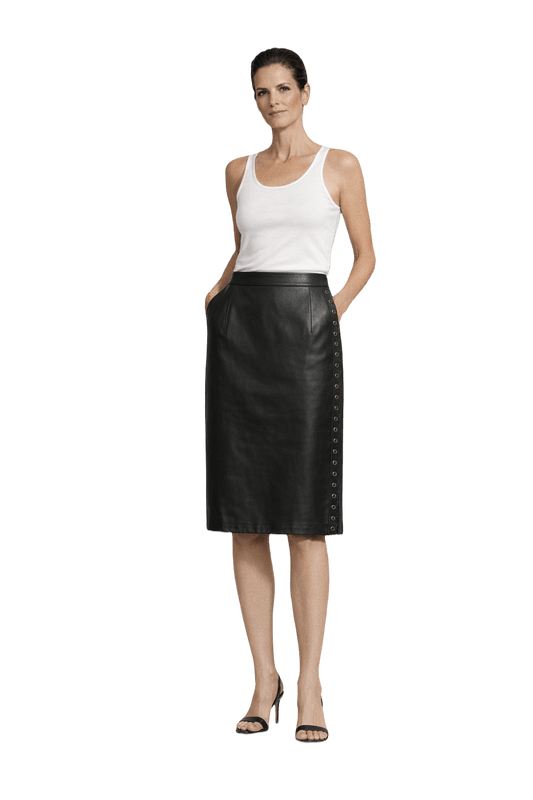 1990s Black Leather Skirt - Model
