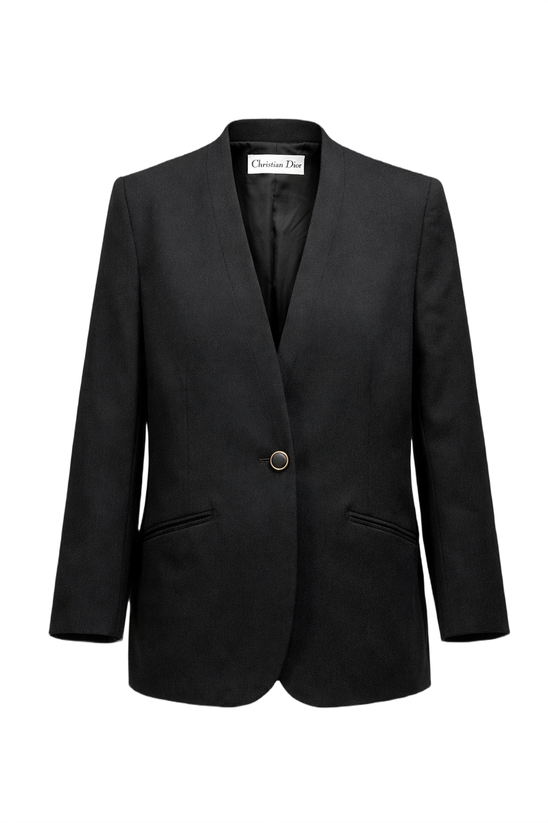 1980s Black Wool Blazer - Front View