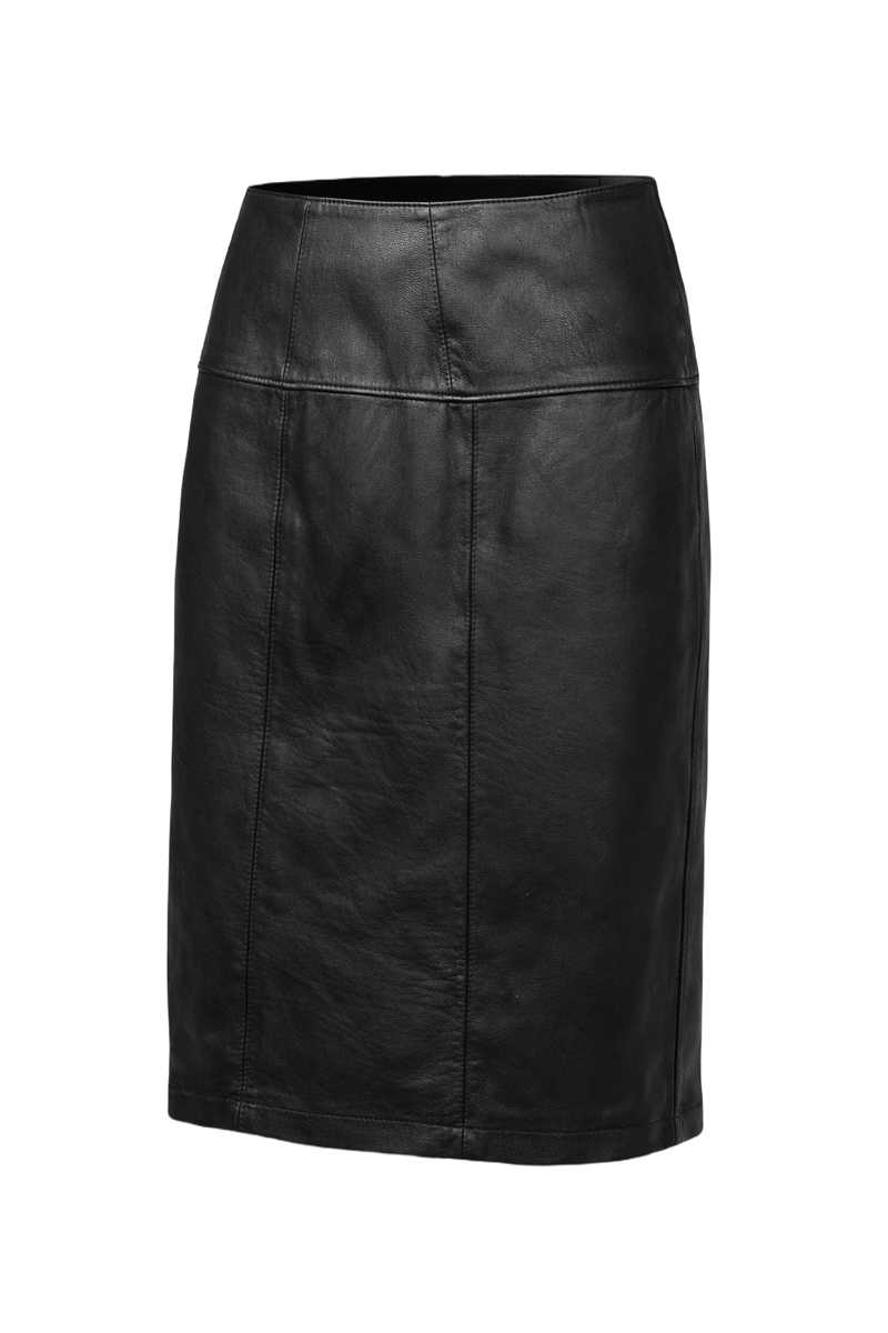 1990s Black Leather Skirt - Front View
