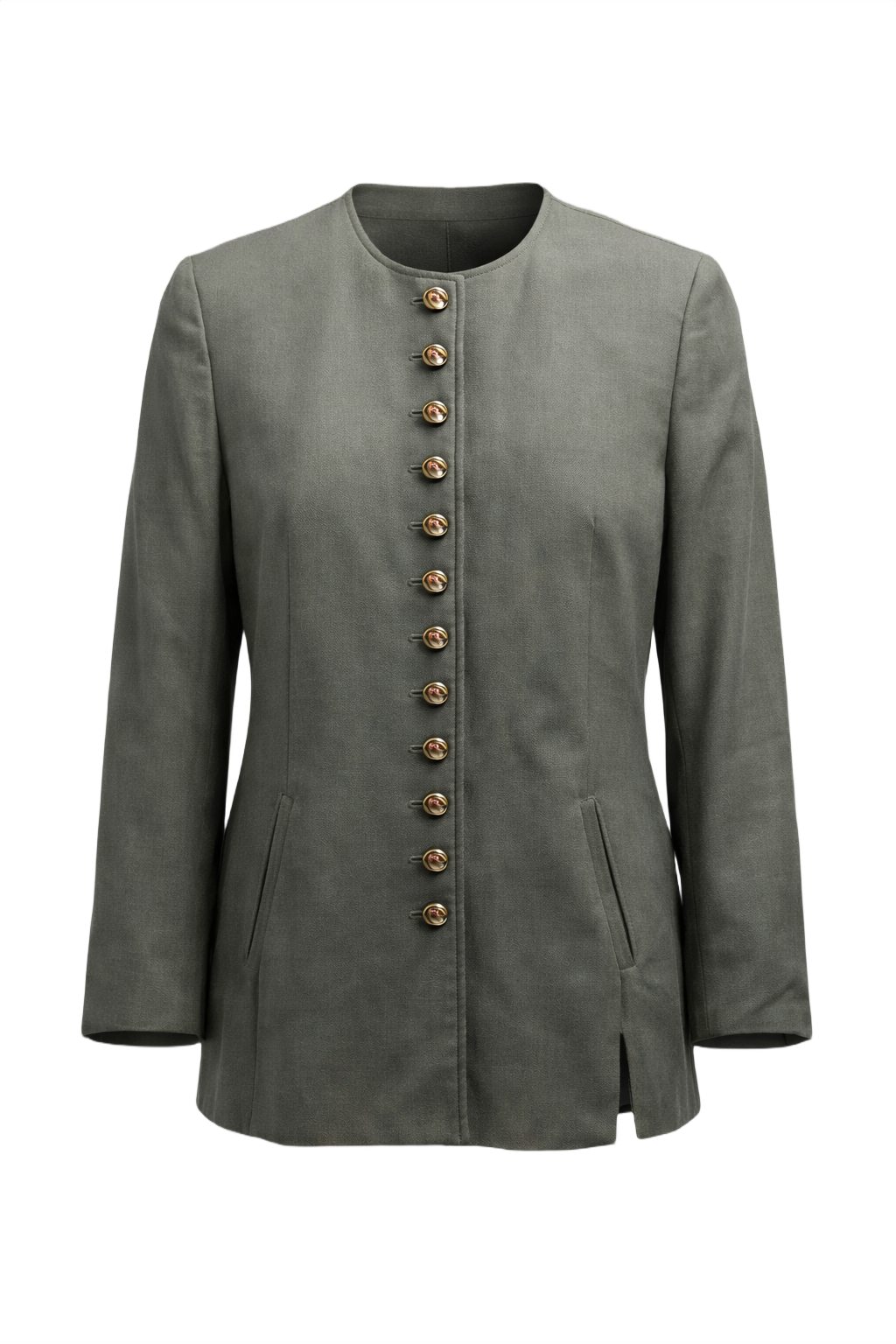 1980s Green Grey Wool Blend Blazer - Front View