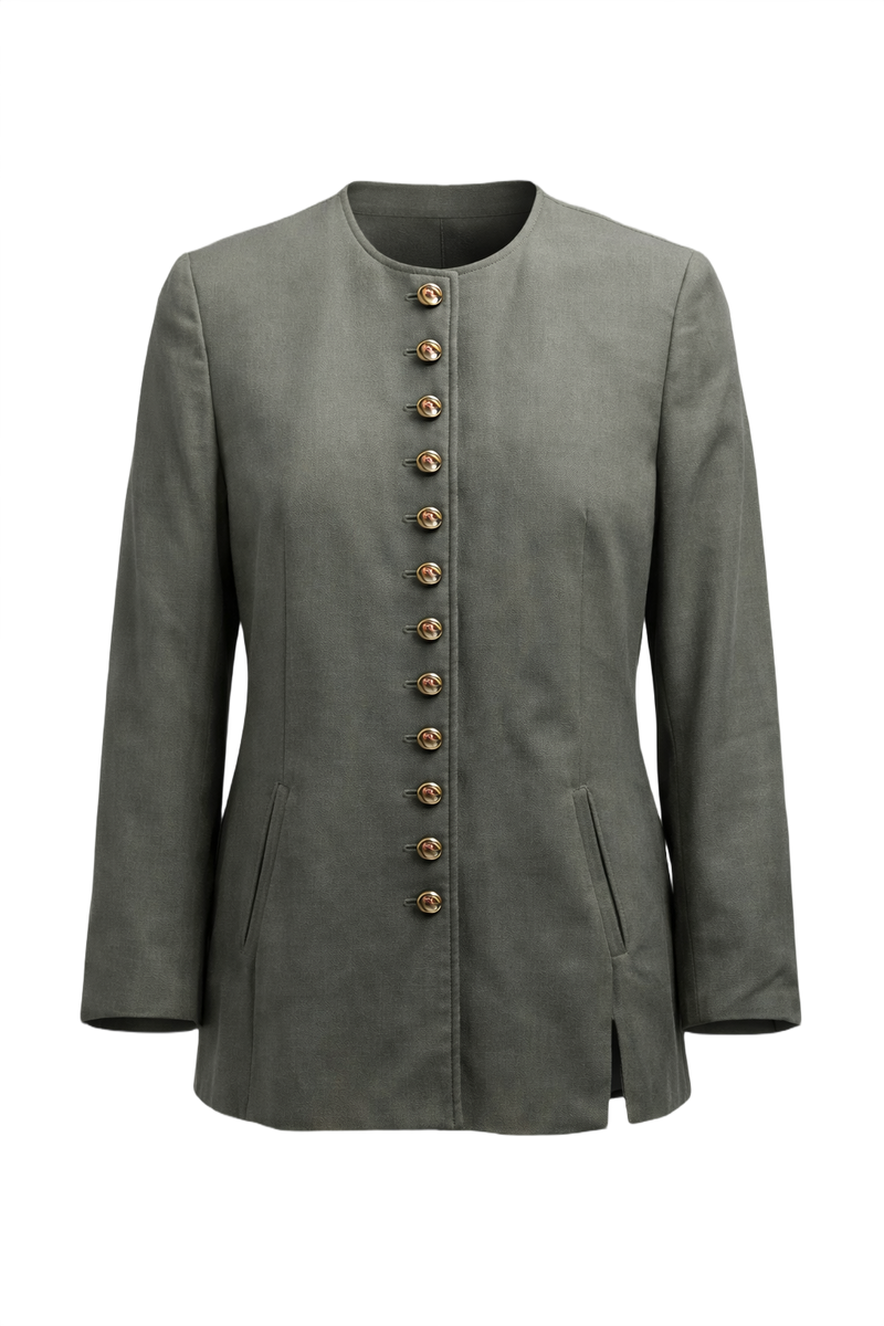 1980s Green Grey Wool Blend Blazer - Front View