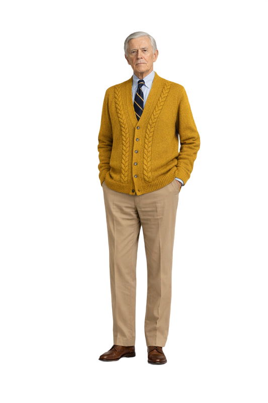 1960s Mustard Yellow Wool Cardigan - Model