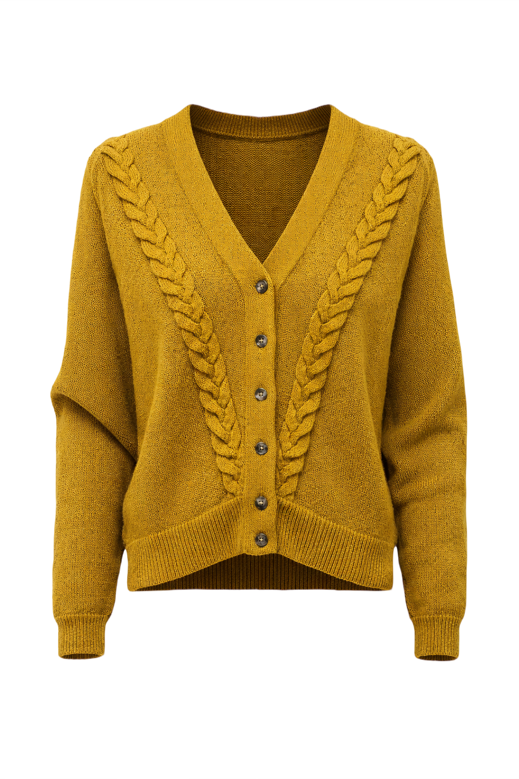 1960s Mustard Yellow Wool Cardigan - Front View