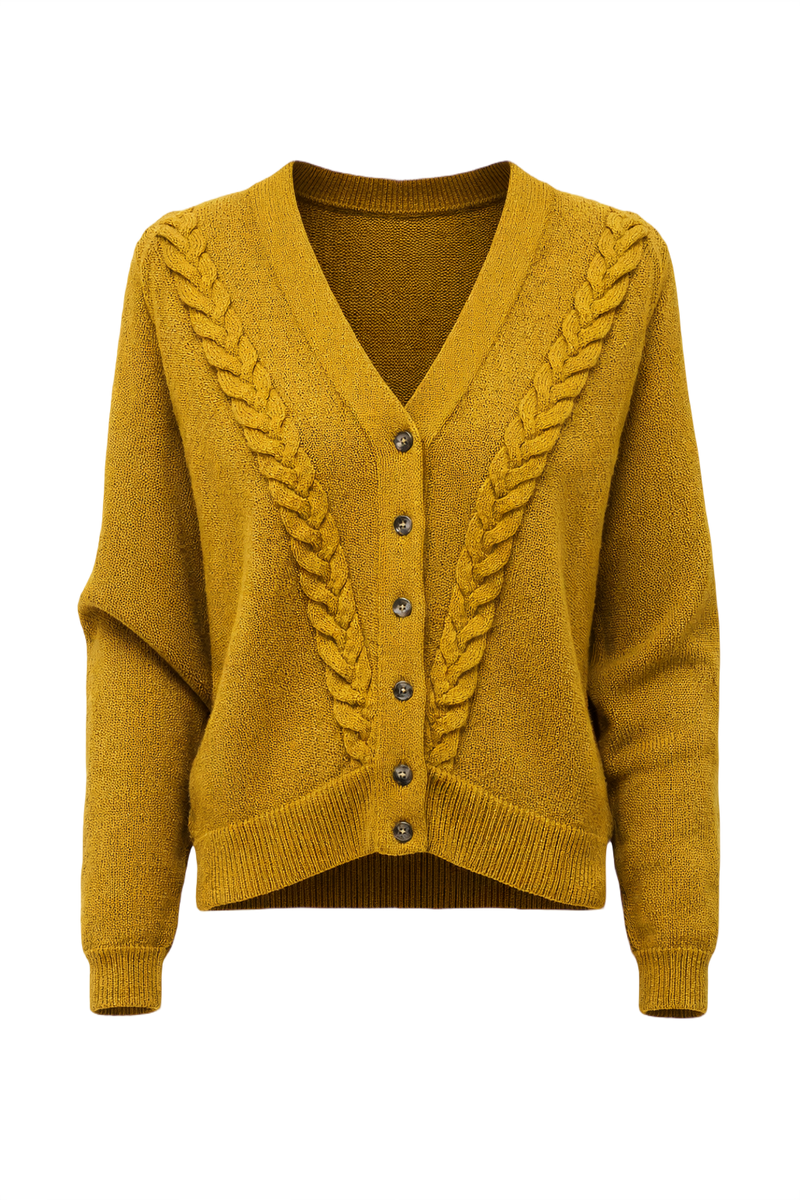 1960s Mustard Yellow Wool Cardigan - Front View