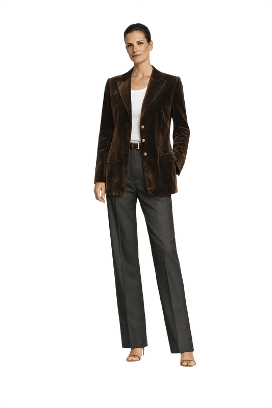 1990s Dark Brown Velvet Blazer - Model