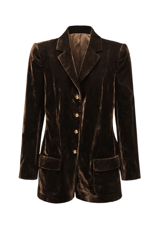 1990s Dark Brown Velvet Blazer - Front View