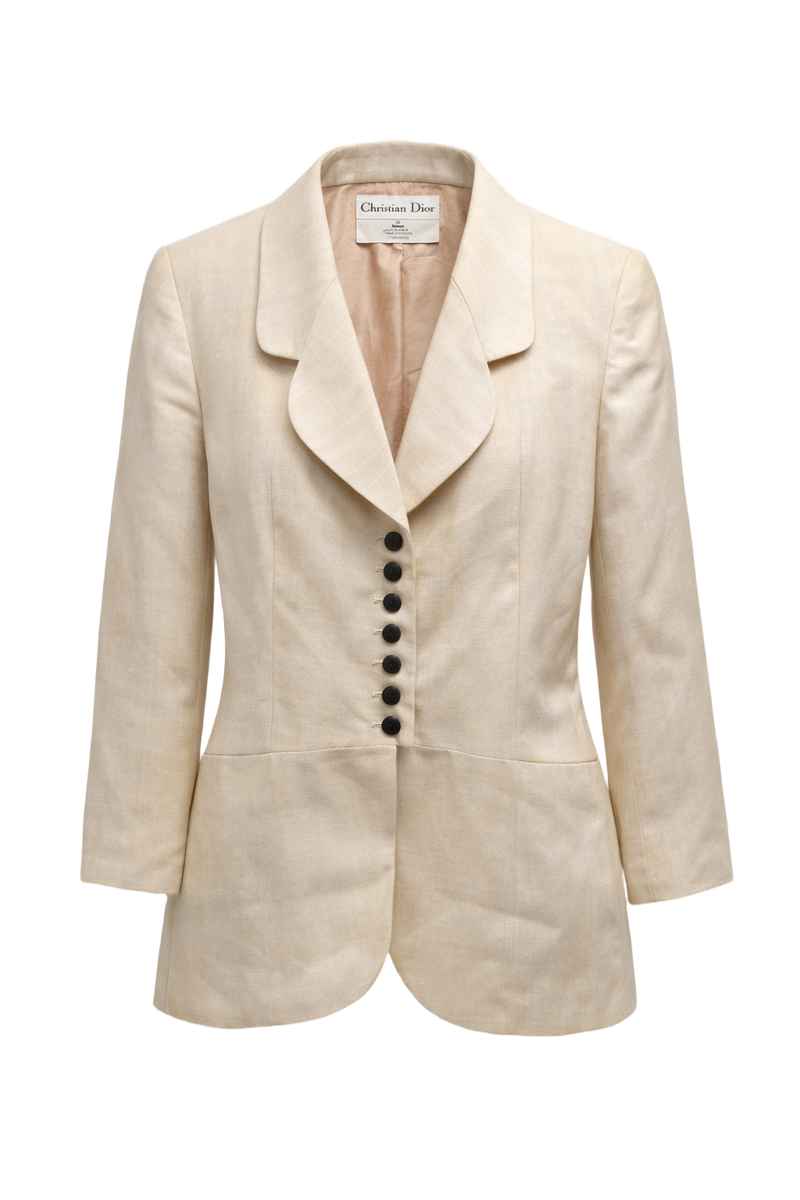 1980s Cream Silk Blazer - Front View