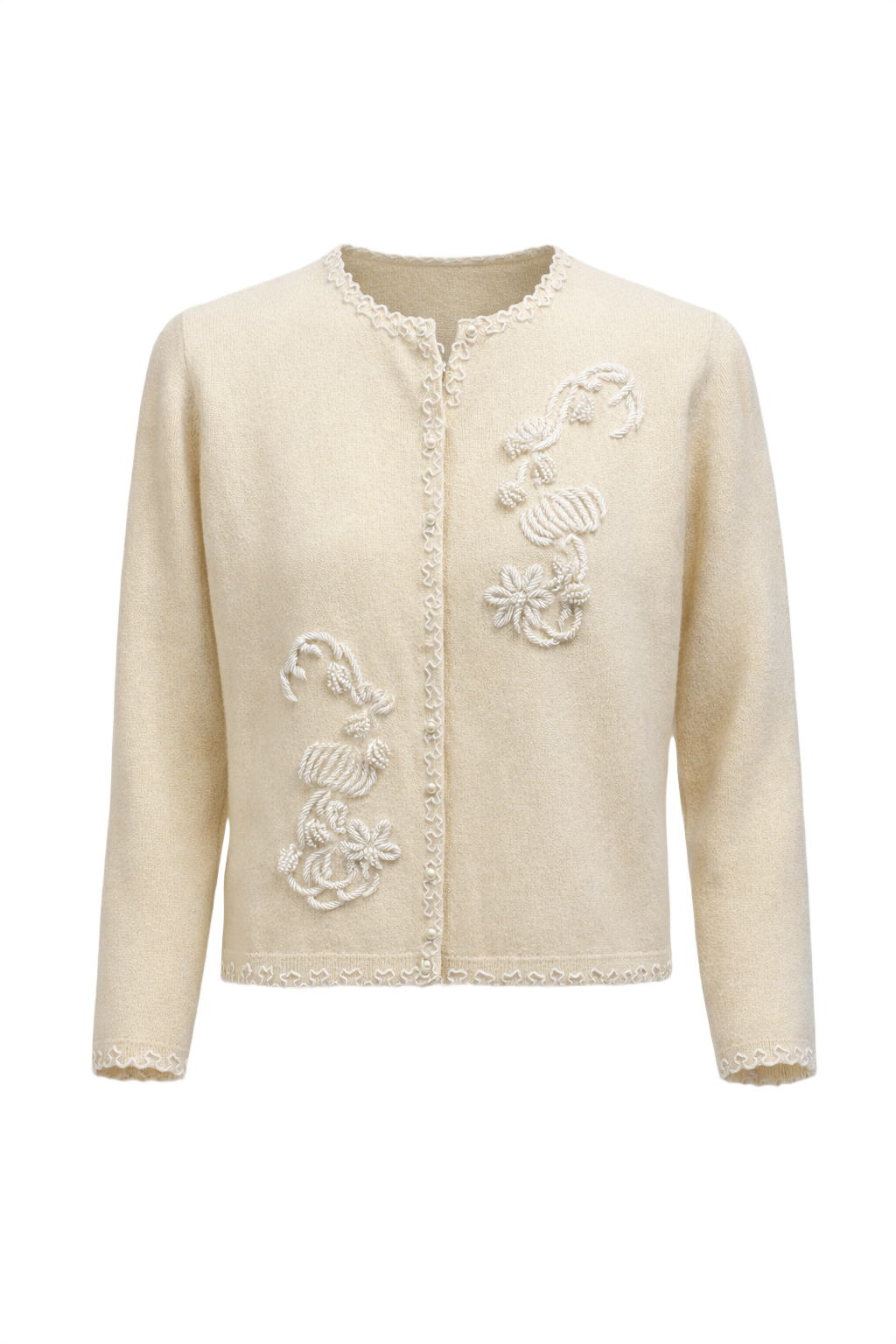1950s Ivory Wool Cardigan - Front View