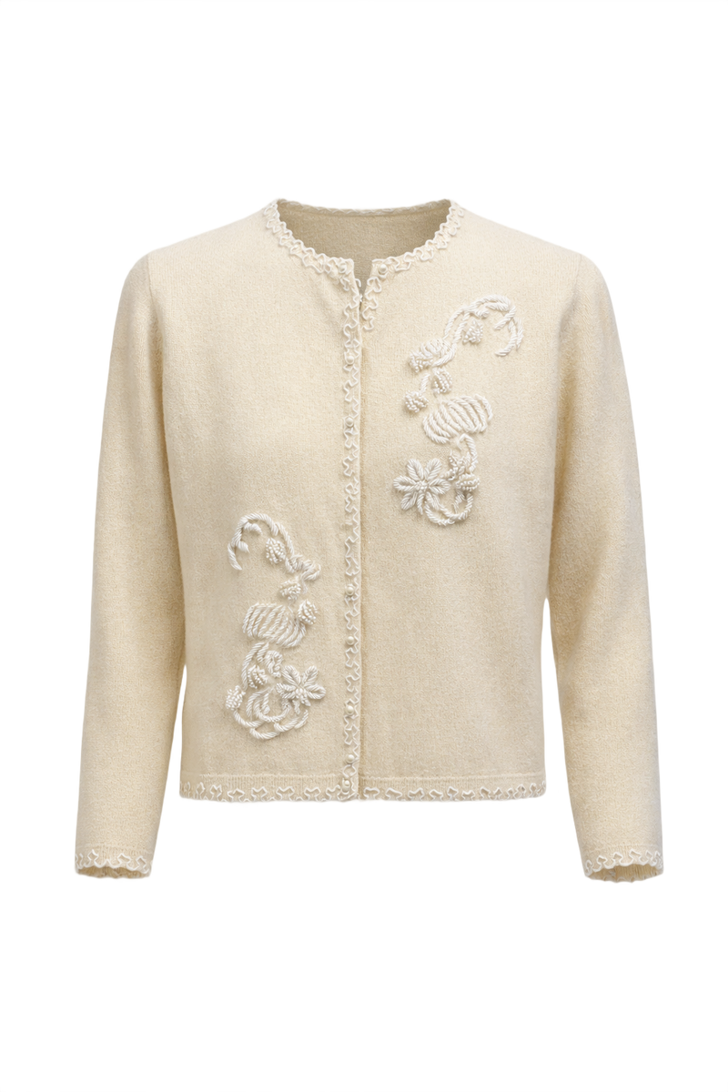 1950s Ivory Wool Cardigan - Front View