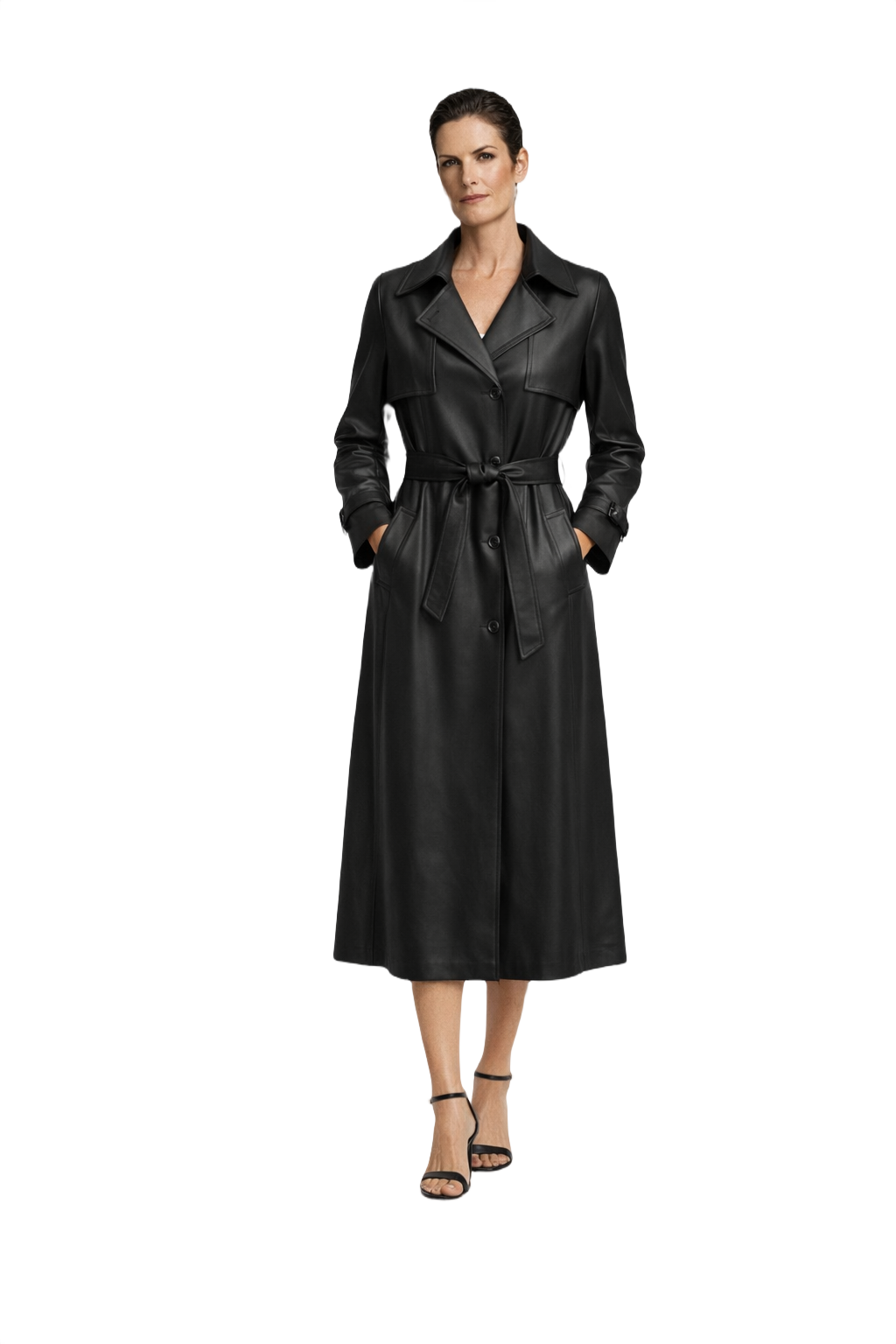 1990s Black Polyester Trench Coat - Model