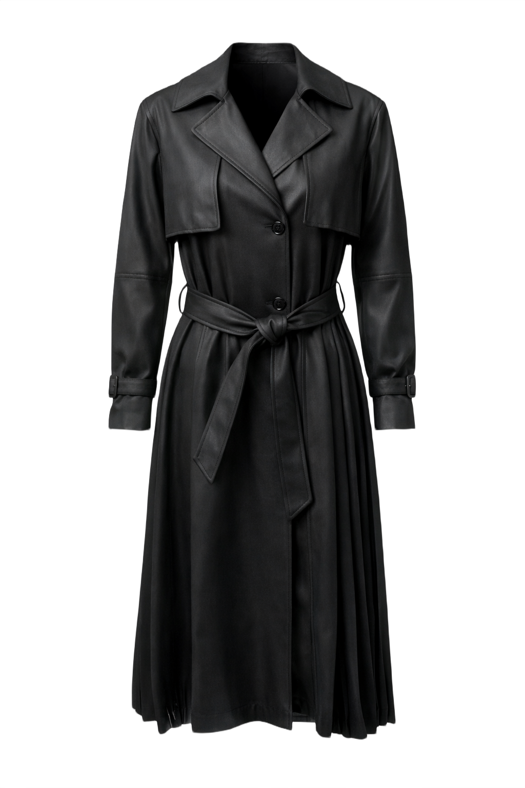 1990s Black Polyester Trench Coat - Front View