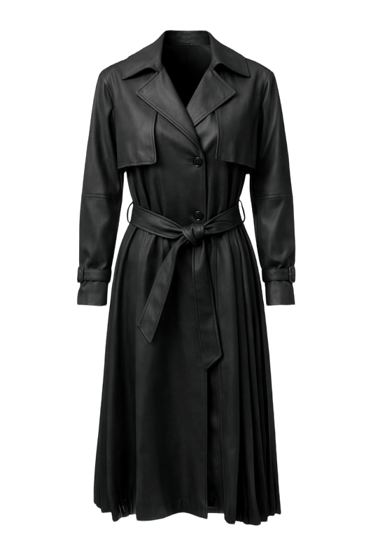 1990s Black Polyester Trench Coat - Front View