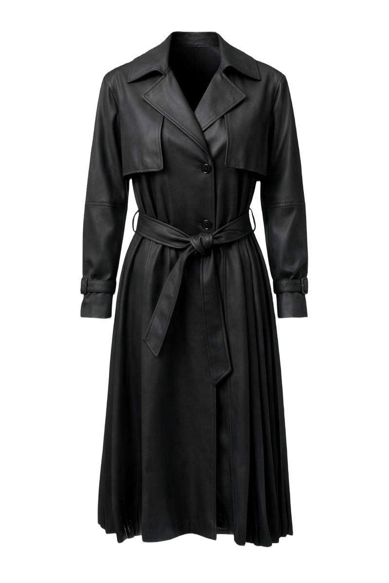 1990s Black Polyester Trench Coat - Front View