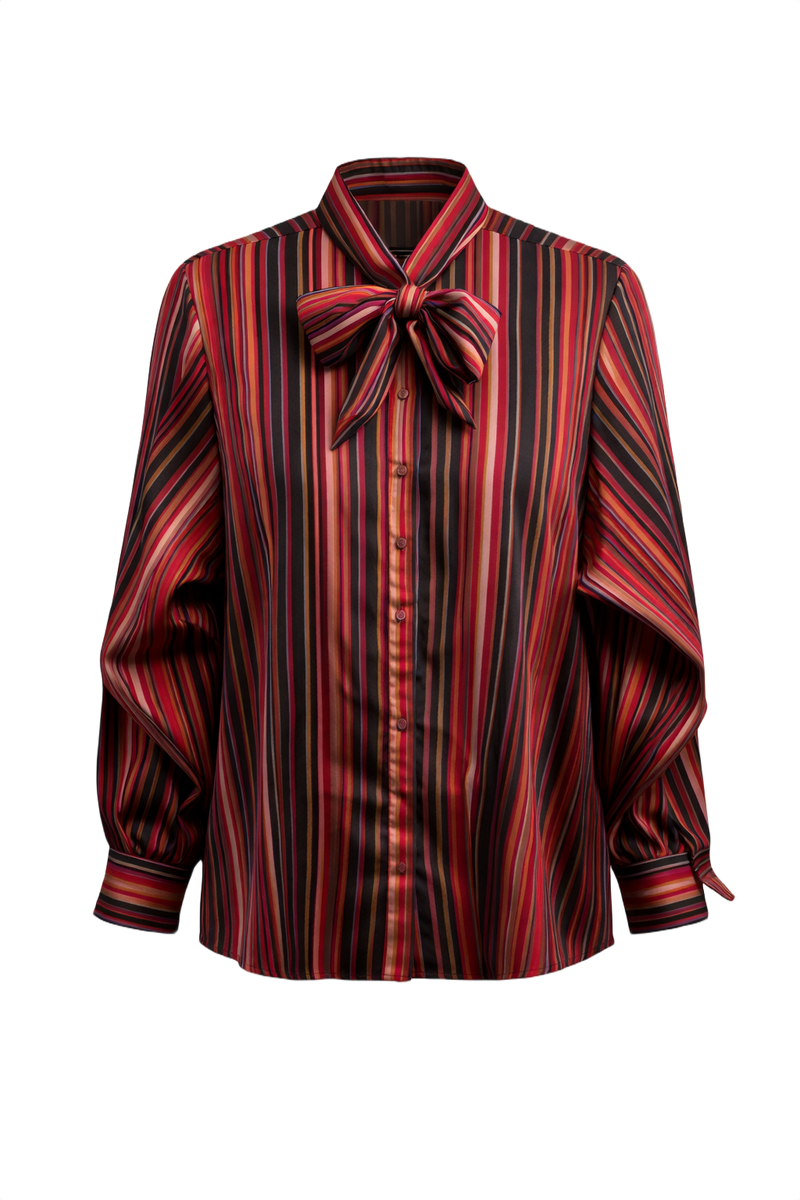 1970s Multicolor Silk Blouse - Front View