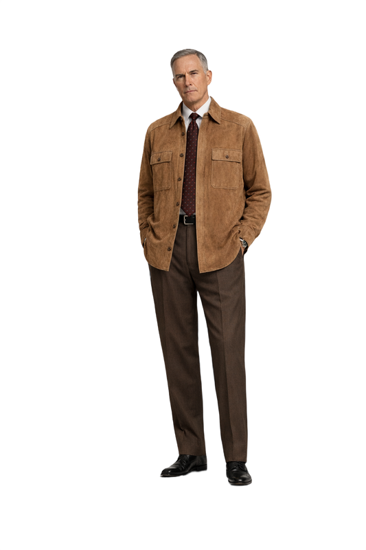 1990s Brown Suede Shirt - Model