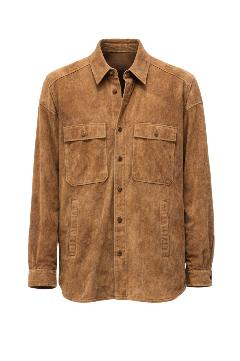 1990s Brown Suede Shirt - Front View