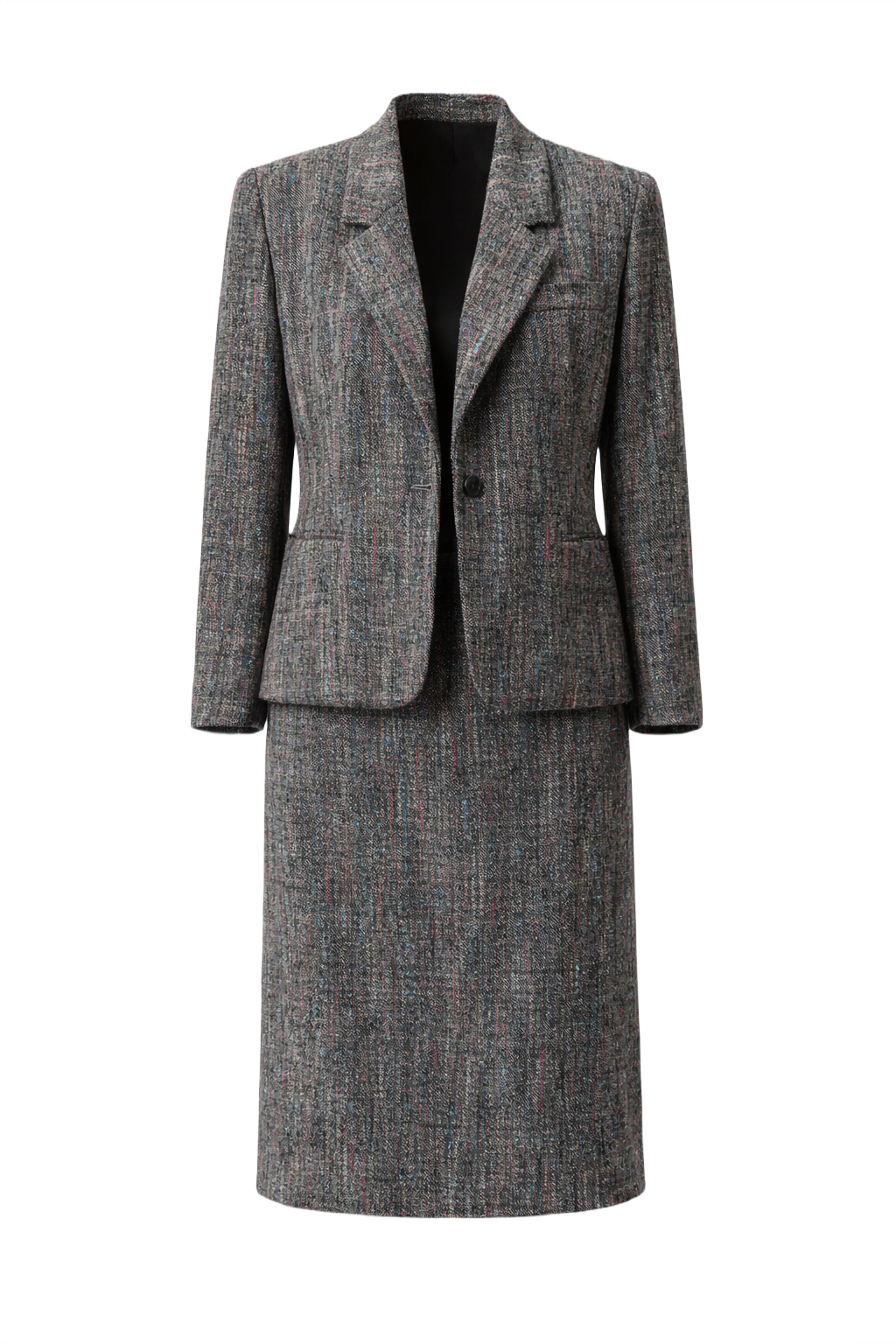 1980s Gray Wool Skirt Suit - Front View