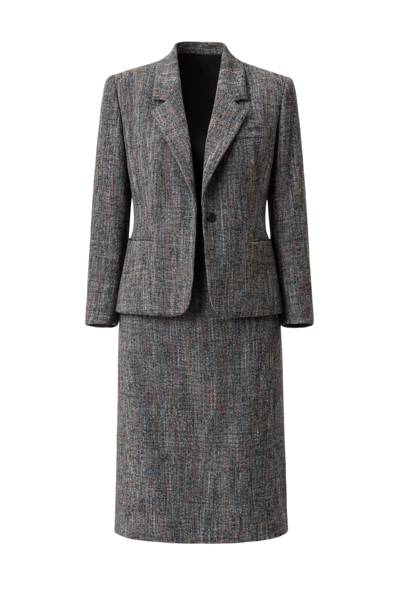 1980s Gray Wool Skirt Suit - Front View