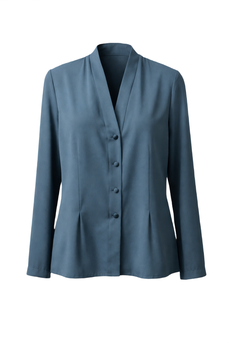 1980s Blue Silk Blouse - Front View