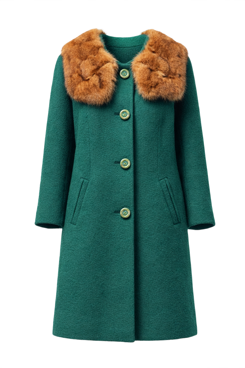 1960s Green Wool Coat - Front View