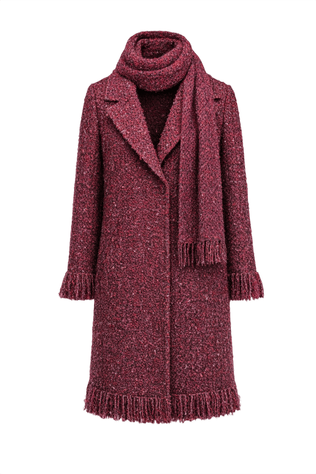 1970s Magenta Tweed Coat with Matching Scarf - Front View