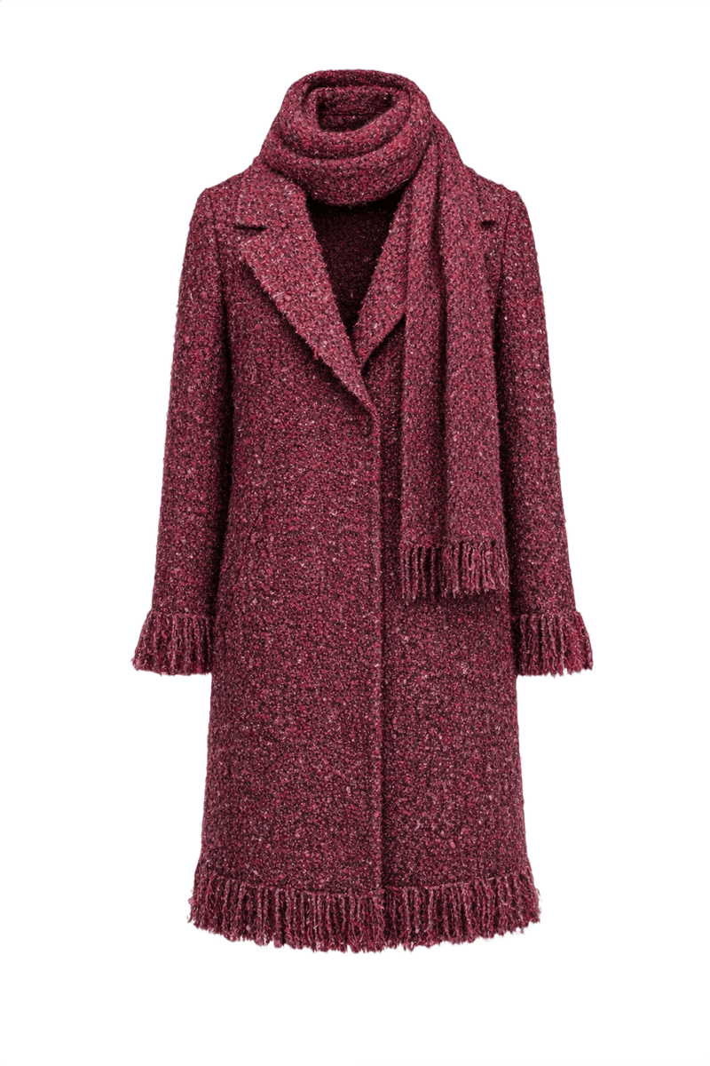 1970s Magenta Tweed Coat with Matching Scarf - Front View