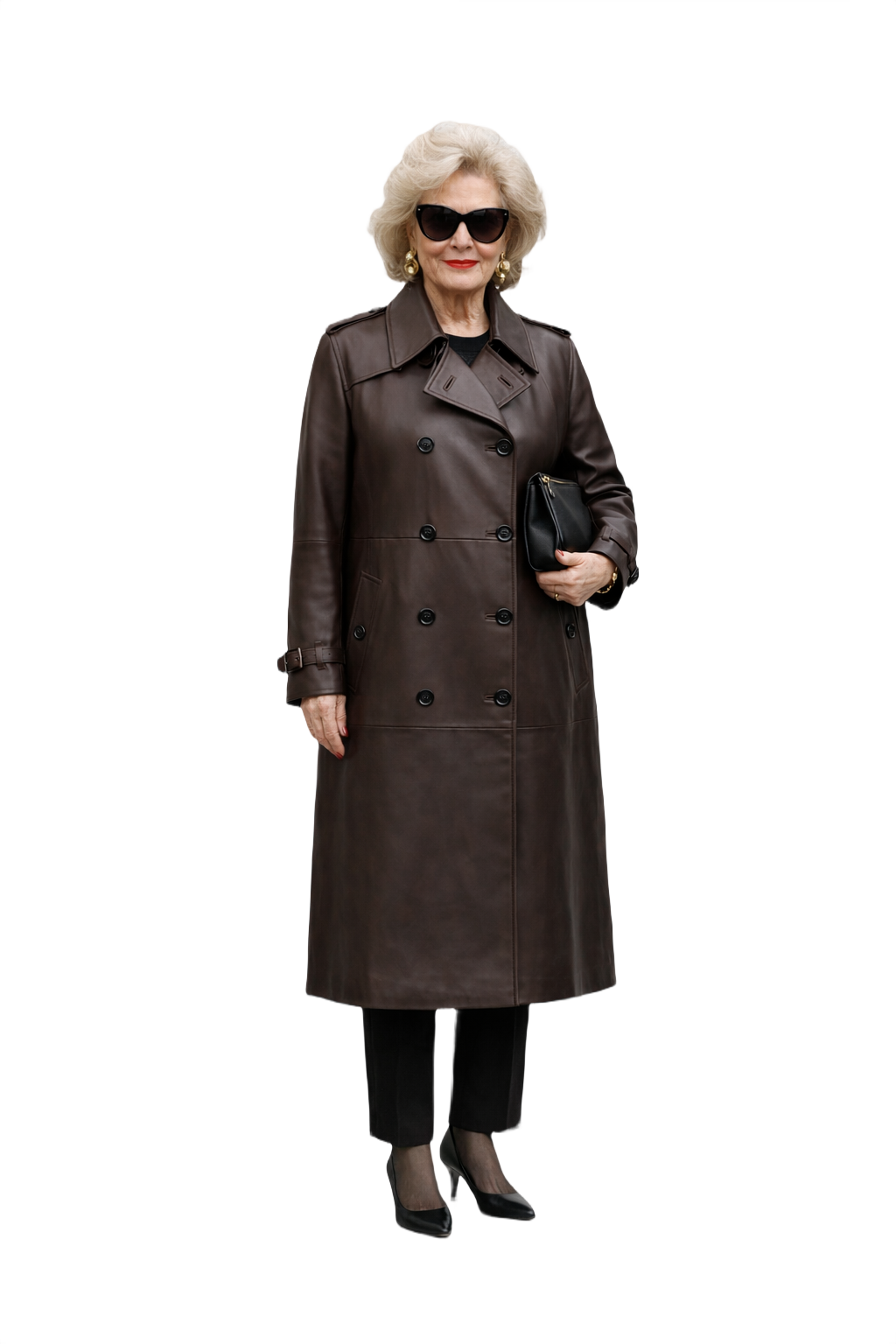 1980s Dark Brown Leather Trench Coat - Model
