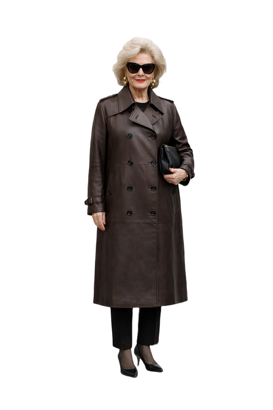 1980s Dark Brown Leather Trench Coat - Model