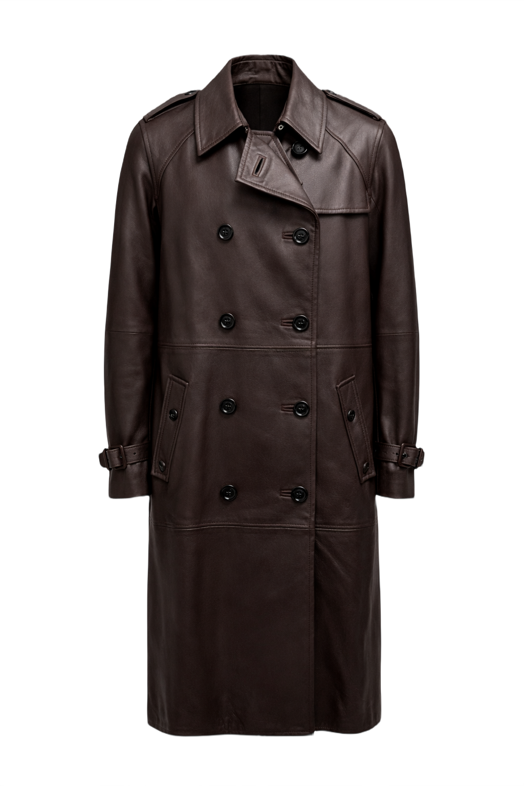 1980s Dark Brown Leather Trench Coat - Front View