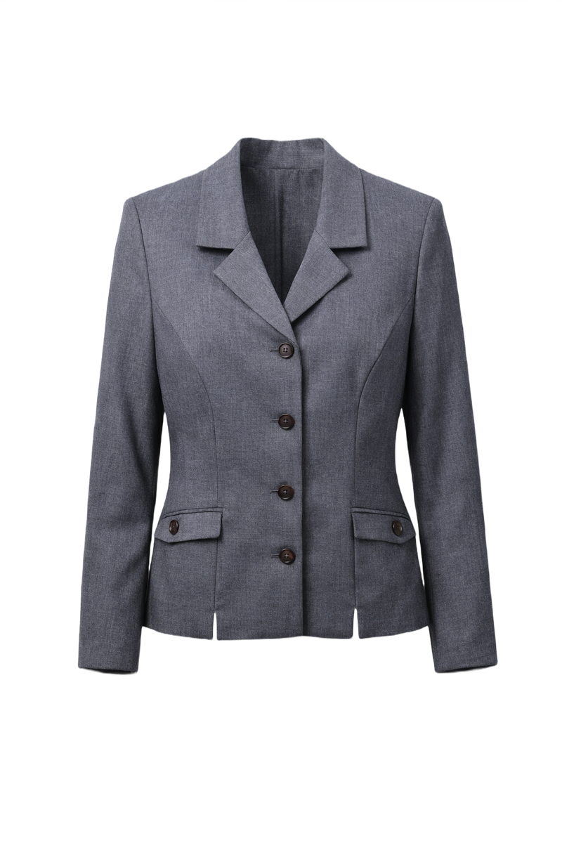 1990s Charcoal Grey Wool Blend Blazer - Front View